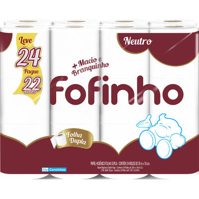 Papel Higiênico Fofinho 30m - Neutro - Folha Dupla - Leve 24, Pague 22 Rolos