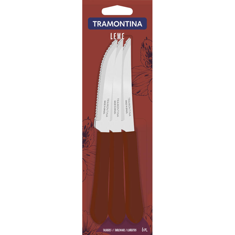 Faca de Mesa Tramontina Leme Vermelha 3 pçs