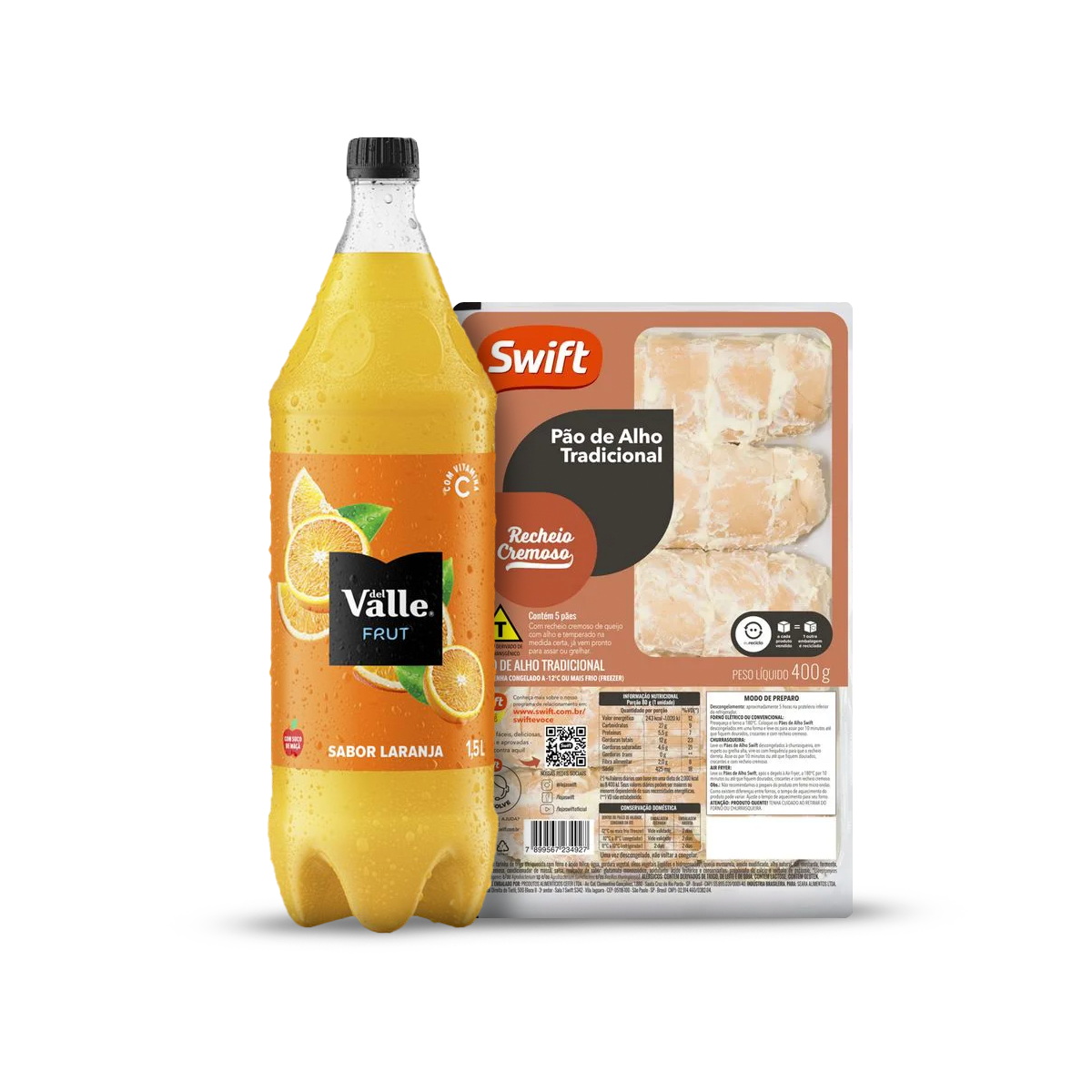 Kit Del Vale Frut Laranja 1,5L + Pão de Alho Bag Swift 400g