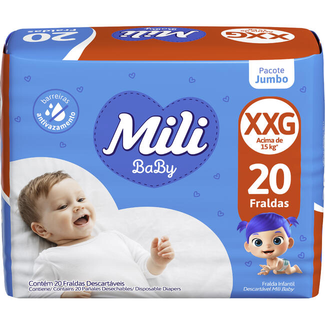 Fralda Descartável Mili Ultra Seca Jumbo - XXG 20 un