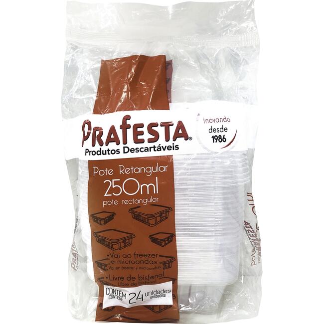 Pote Prafesta 250ml Retangular Ref.8302 Fardo com 24 un