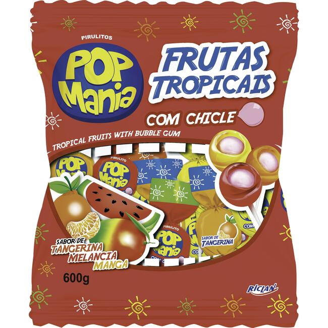 Pirulito Riclan Pop Mania Frutas Tropicais 600g