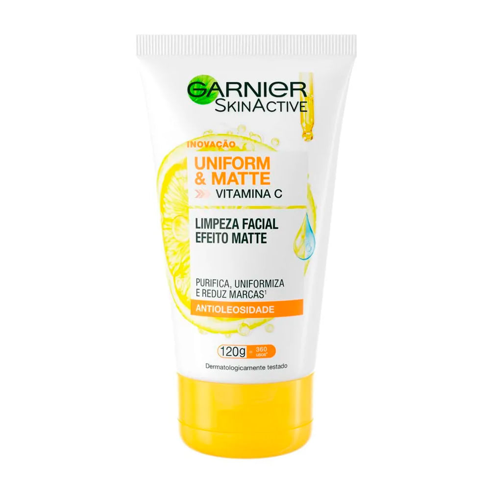 Limpeza Facial Garnier Uniform & Matte Vitamina C Antioleosidade 120g