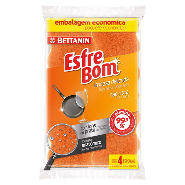 Esponja Esfrebom Limpeza Delicada - Com 4 Unidades