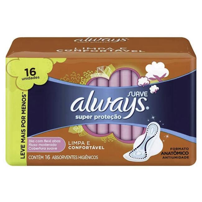 Absorvente Always Suave Com abas 16 un