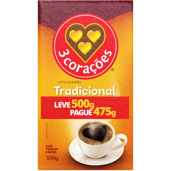 Café 3 Corações Tradicional - Leve 500g, Pague 475g