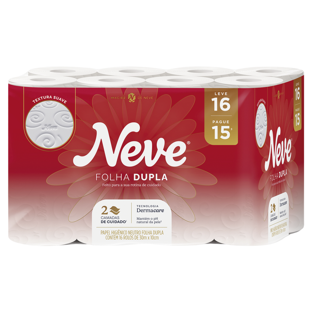 Papel Higiênico Folha Dupla Neutro Neve Toque da Seda 30m Leve 16 Pague 15 Unidades