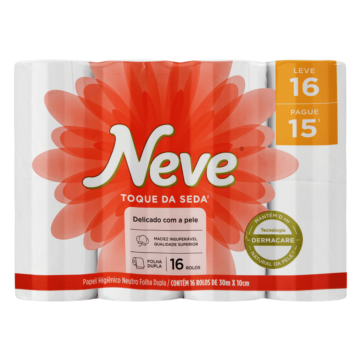Papel Higiênico Folha Dupla Neutro Neve Toque da Seda 30m Leve 16 Pague 15 Unidades