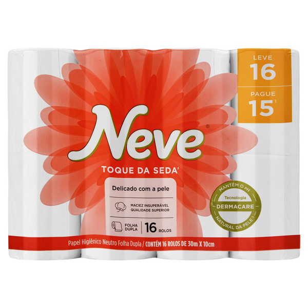Papel Higiênico Folha Dupla Neutro Neve Toque da Seda 30m Leve 16 Pague 15 Unidades