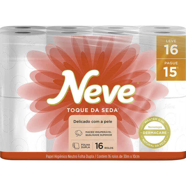 Papel Higiênico Folha Dupla Neutro Neve Toque da Seda 30m Leve 16 Pague 15 Unidades