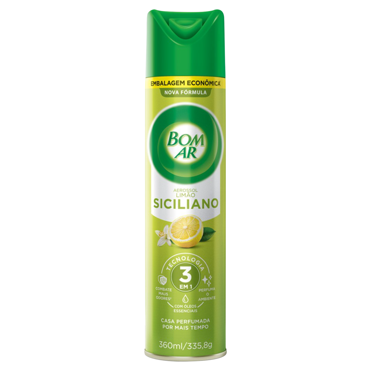 Aromatizador BOM AR Aerossol Limão Siciliano e Baunilha 360ml Embalagem Econômica