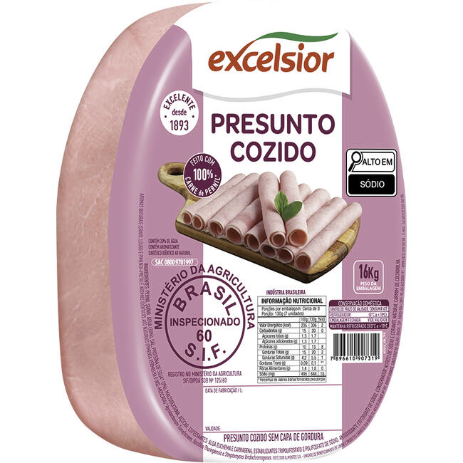 Presunto Cozido Excelsior Sem capa de gordura Preço por quilo na peça
