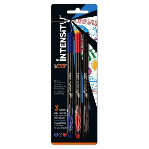 Caneta Bic Com 3 Canetas - Intensity - Azul/ Preta/ Vermelha - Ref. 971107