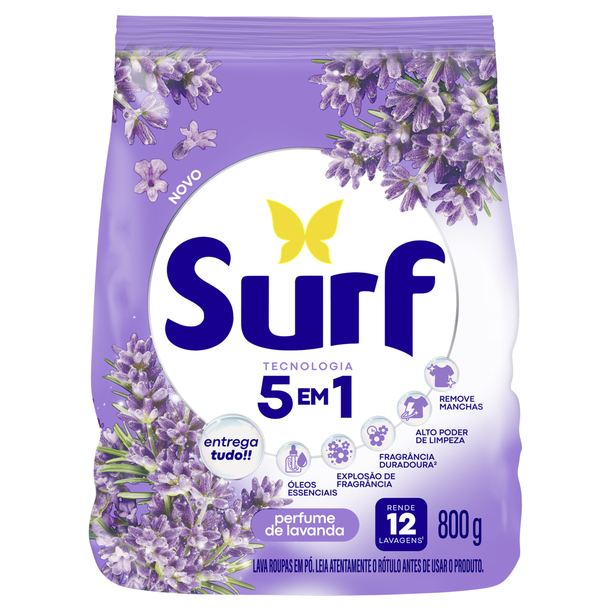 Lava-Roupas Pó Lavanda Surf Pacote 800g