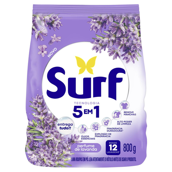 Lava-Roupas Pó Lavanda Surf Pacote 800g
