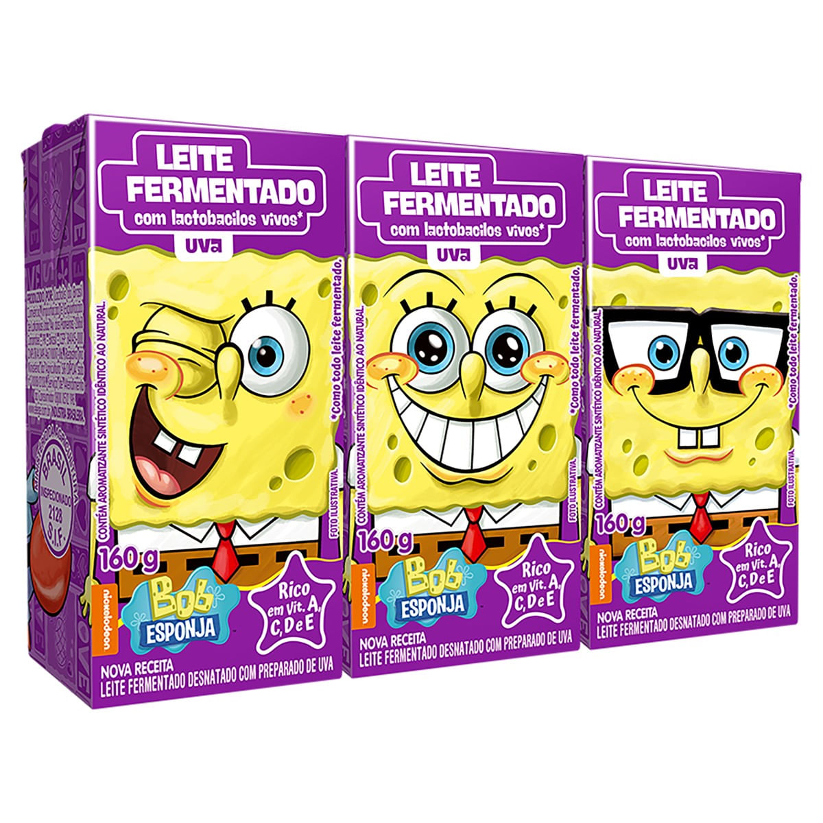 Leite Fermentado ELEGE Bob Esponja Uva Com 3 Unidades 480g