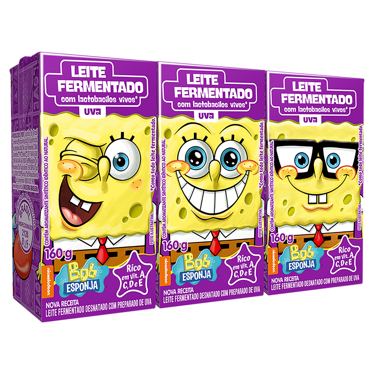 Leite Fermentado ELEGE Bob Esponja Uva Com 3 Unidades 480g