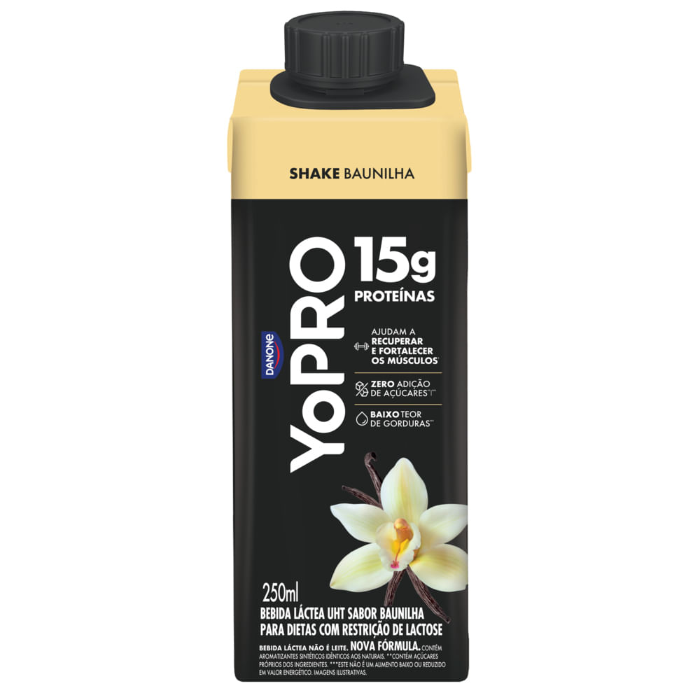 Bebida Láctea UHT Baunilha Zero Lactose Yopro Shake Caixa 250ml