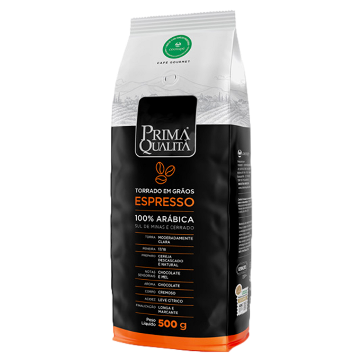 Café Torrado em Grãos Espresso Prima Qualità Gourmet Pacote 500g