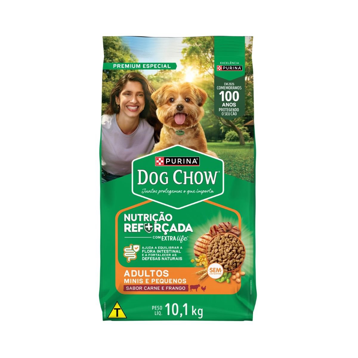 Ração para Cães Adultos Minis e Pequenos Dog Chow Carne, Frango e Arroz 10,1kg