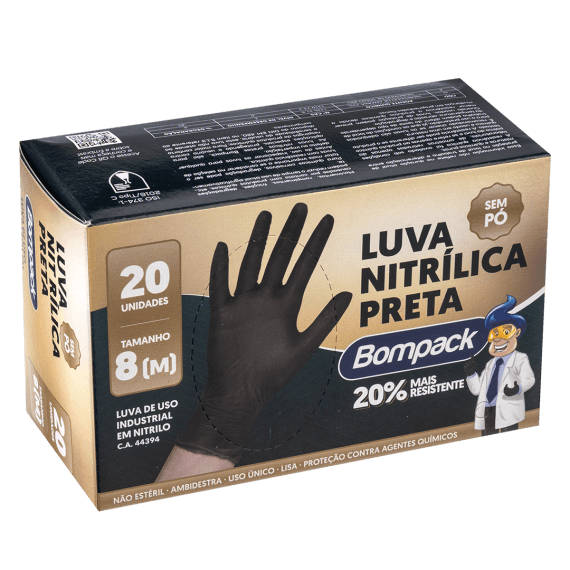 Luva Nitrílica BOMPACK M Plástico com 20 Unidades