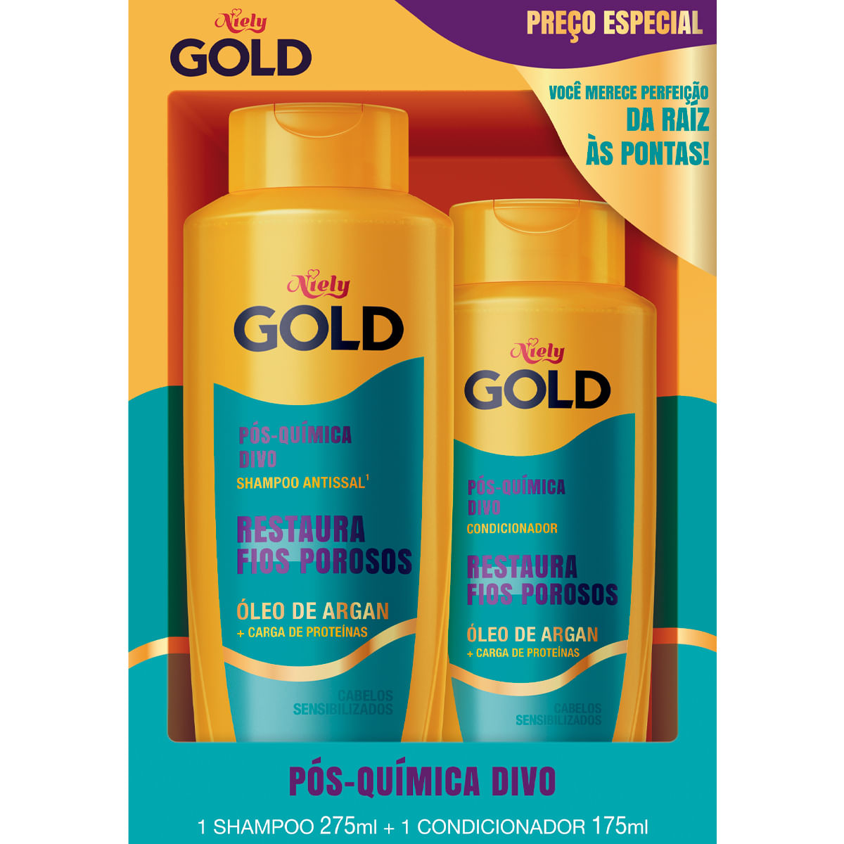 Kit NIELY GOLD Pós-Química Divo Shampoo 275ml + Condicionador 175ml Preço Especial