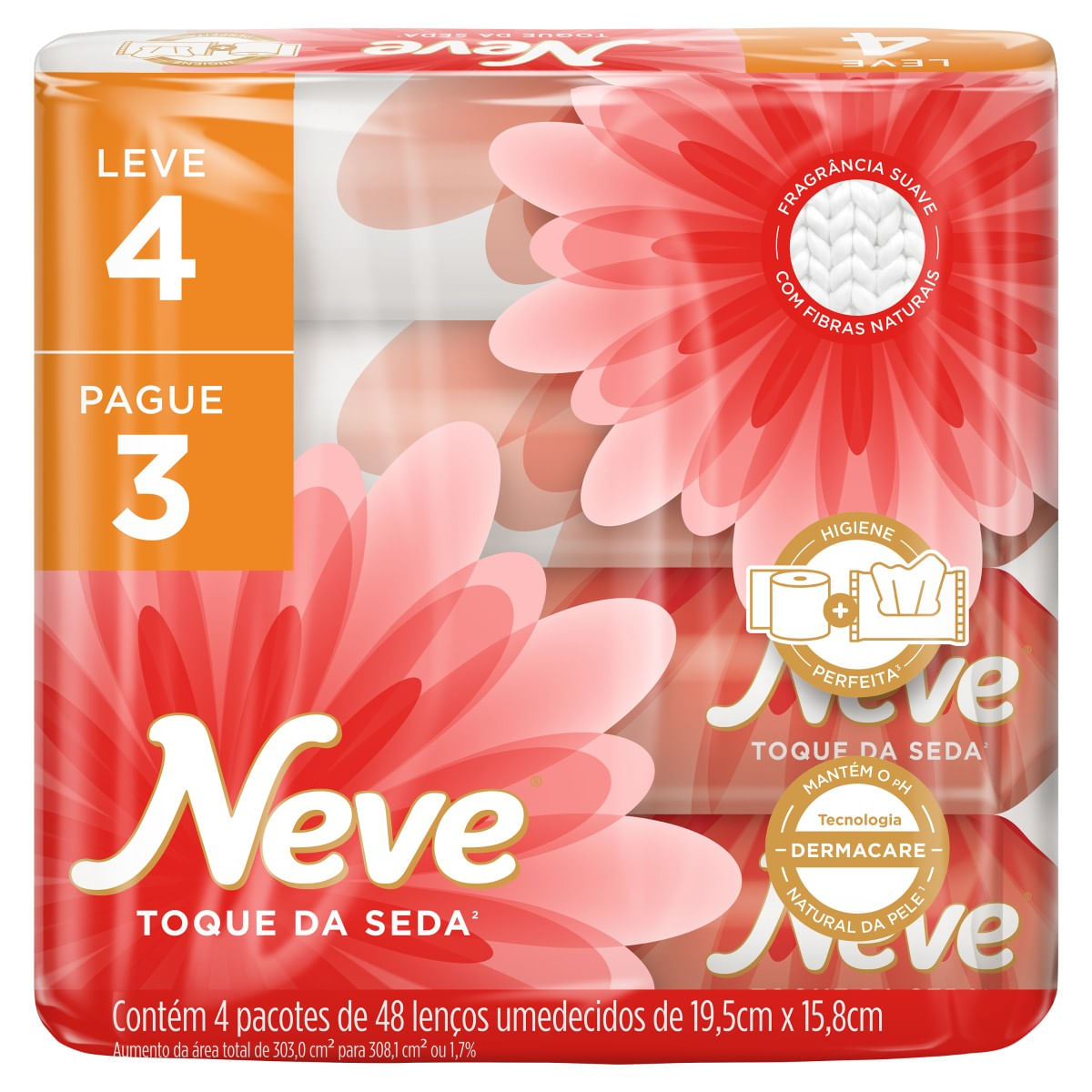 Lenços Umedecidos Neve Toque da Seda Leve 4un Pague 3un