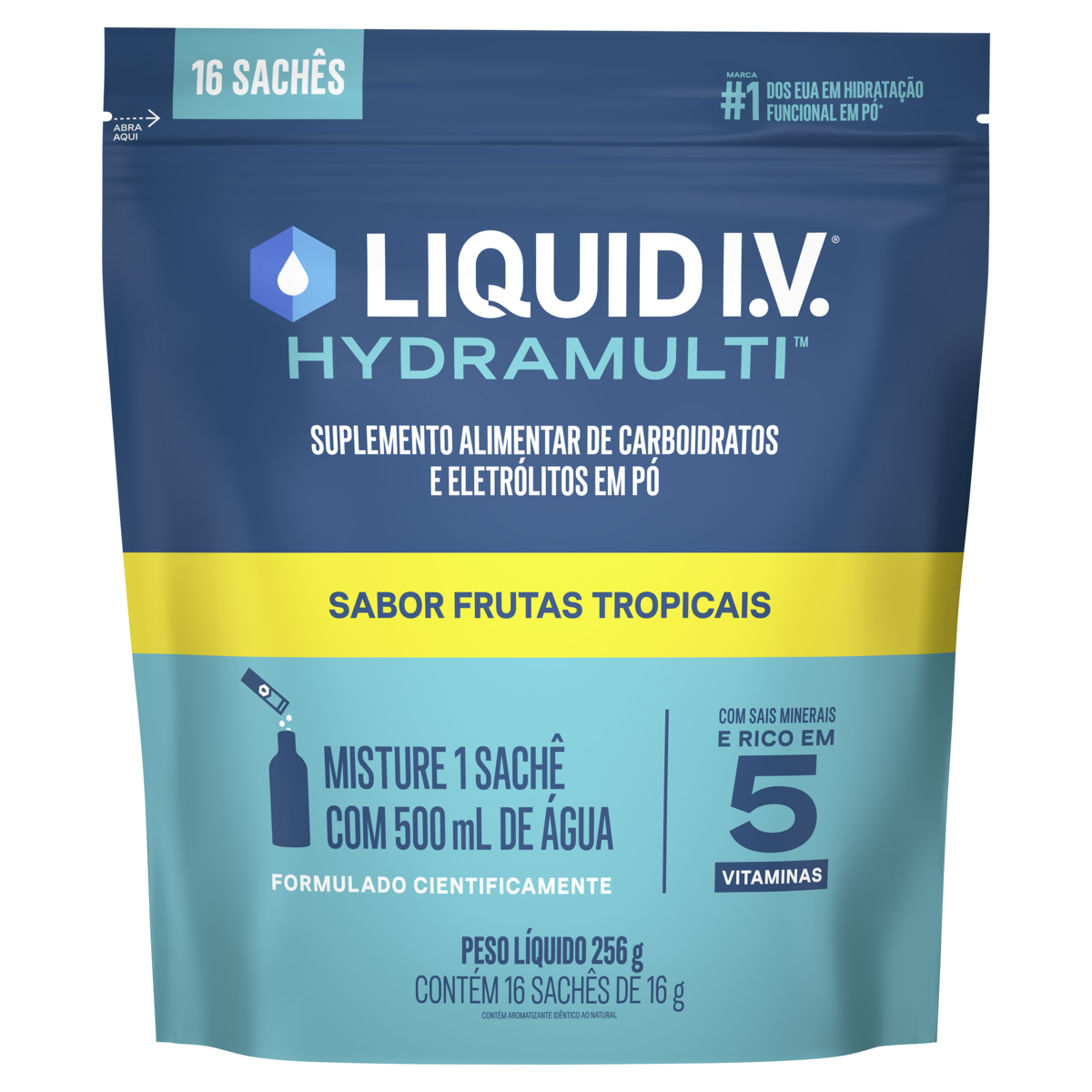 Suplemento Alimentar Pó Frutas Tropicais Liquid I.V. Hydramulti Pouch 256g 16 Unidades