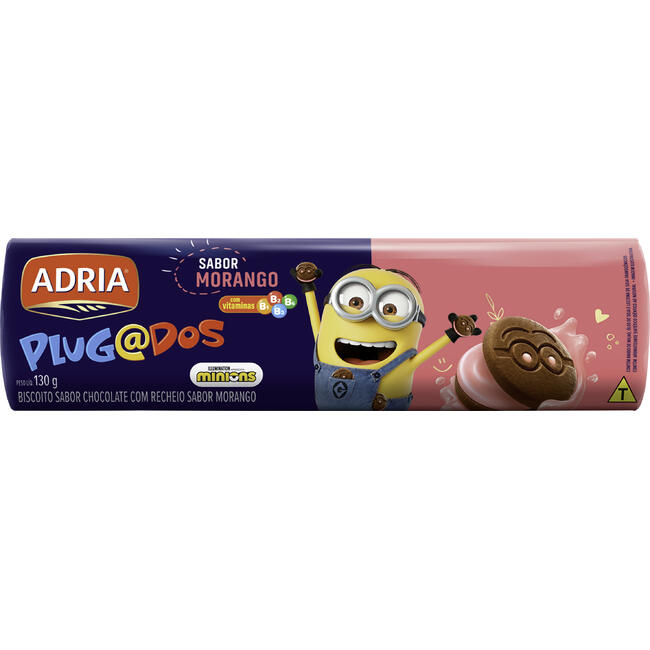 Biscoito Recheado Adria Plugados Morango 130g