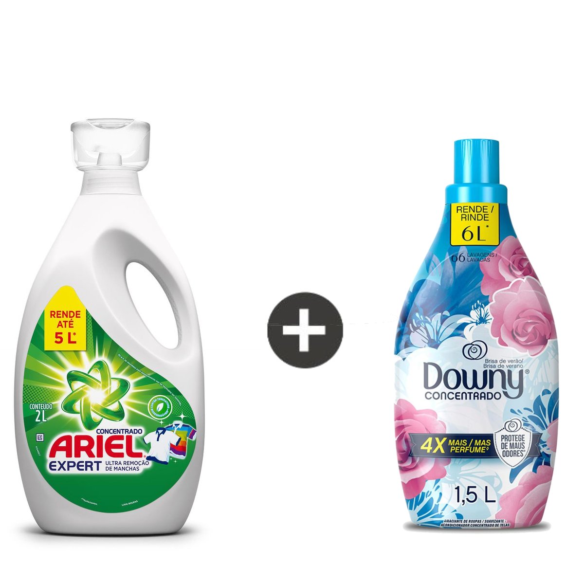 Kit com Lava Roupas Líquido Ariel Concentrado - 2L + Amaciante Concentrado Downy Brisa de Verão - 1,5L