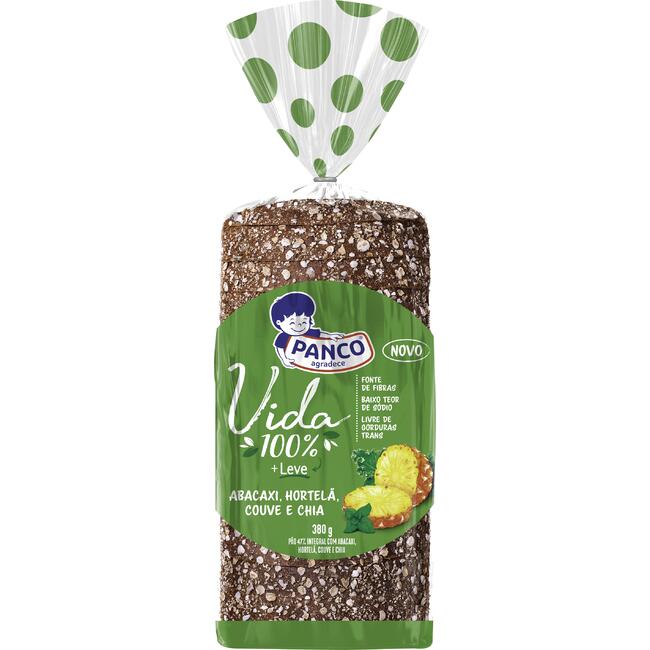 Pão Integral Panco Abacaxi, Hortelã, Couve e Chia 380g