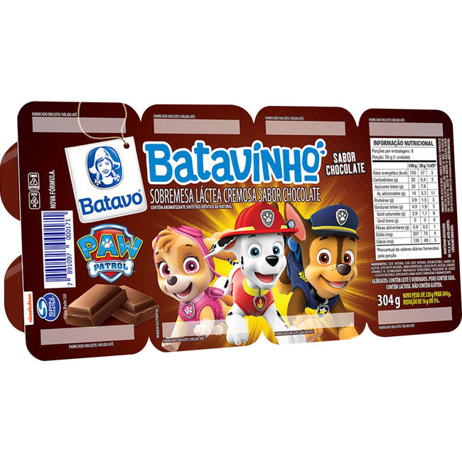 Sobremesa Láctea Chocolate Paw Patrol Batavo Batavinho Bandeja 304g 8 Unidades