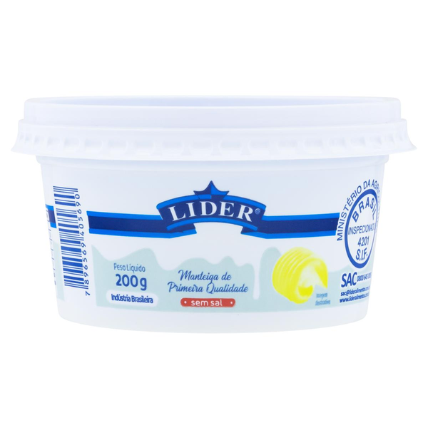 Manteiga Líder 200g - Sem Sal - Pote