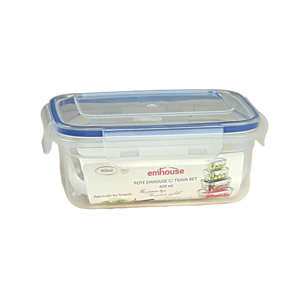 Pote com Trava Retangular PP 400ml EMHOUSE