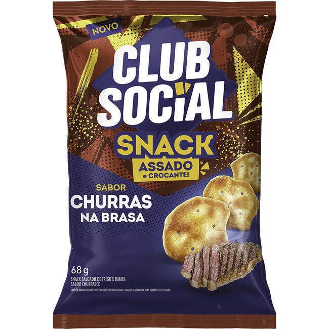 Snack de Trigo e Batata Assado Crocante Churras na Brasa Club Social Pacote 68g