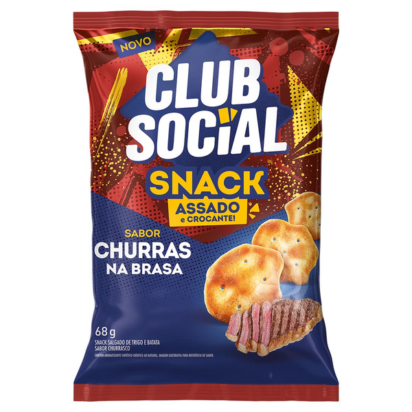 Snack de Trigo e Batata Assado Crocante Churras na Brasa Club Social Pacote 68g