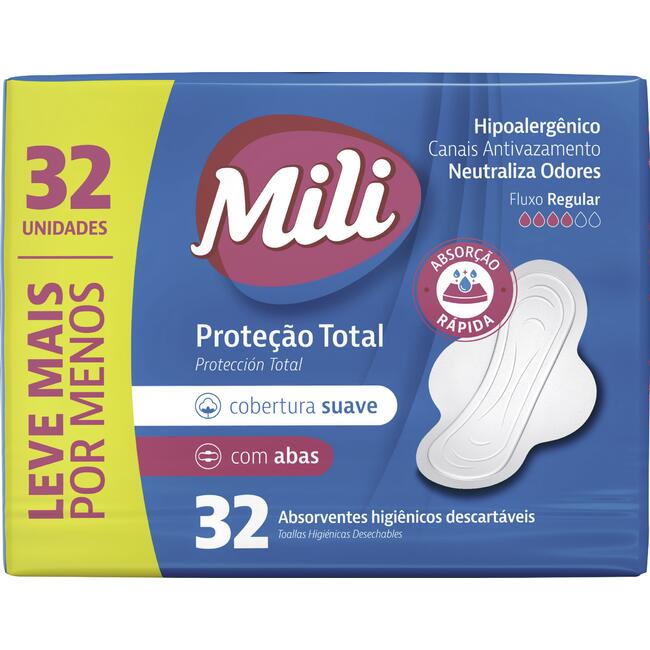 Absorvente Proteção Total Mili Suave com Abas 32 un
