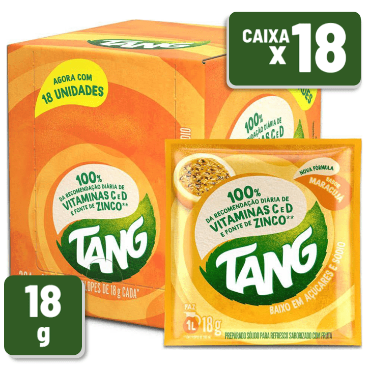 Refresco em Pó Tang Maracujá Pacote 18g Caixa c/ 18 un