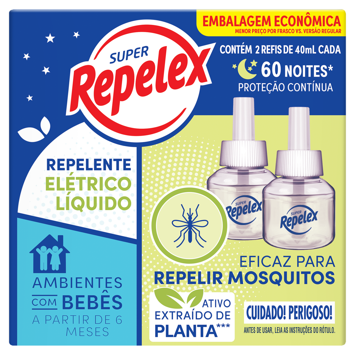 Repelente Líquido Elétrico 60 Noites Repelex 2 Unidades 40ml Cada Refil