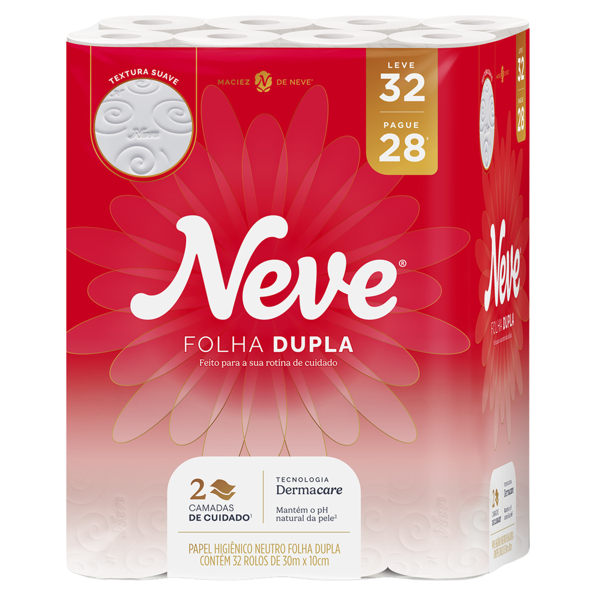 Papel Higiênico Folha Dupla Neutro Neve Toque da Seda 30m Pacote Leve 32 Pague 28 Unidades