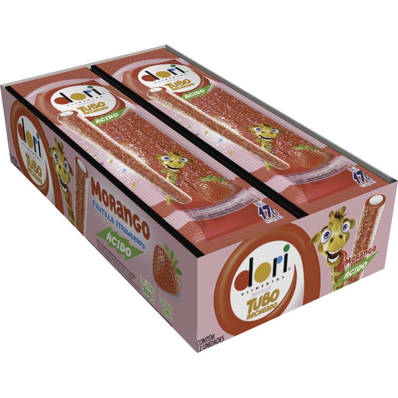 Bala de Gelatina Dori Tubo Morango ácido 12x17g