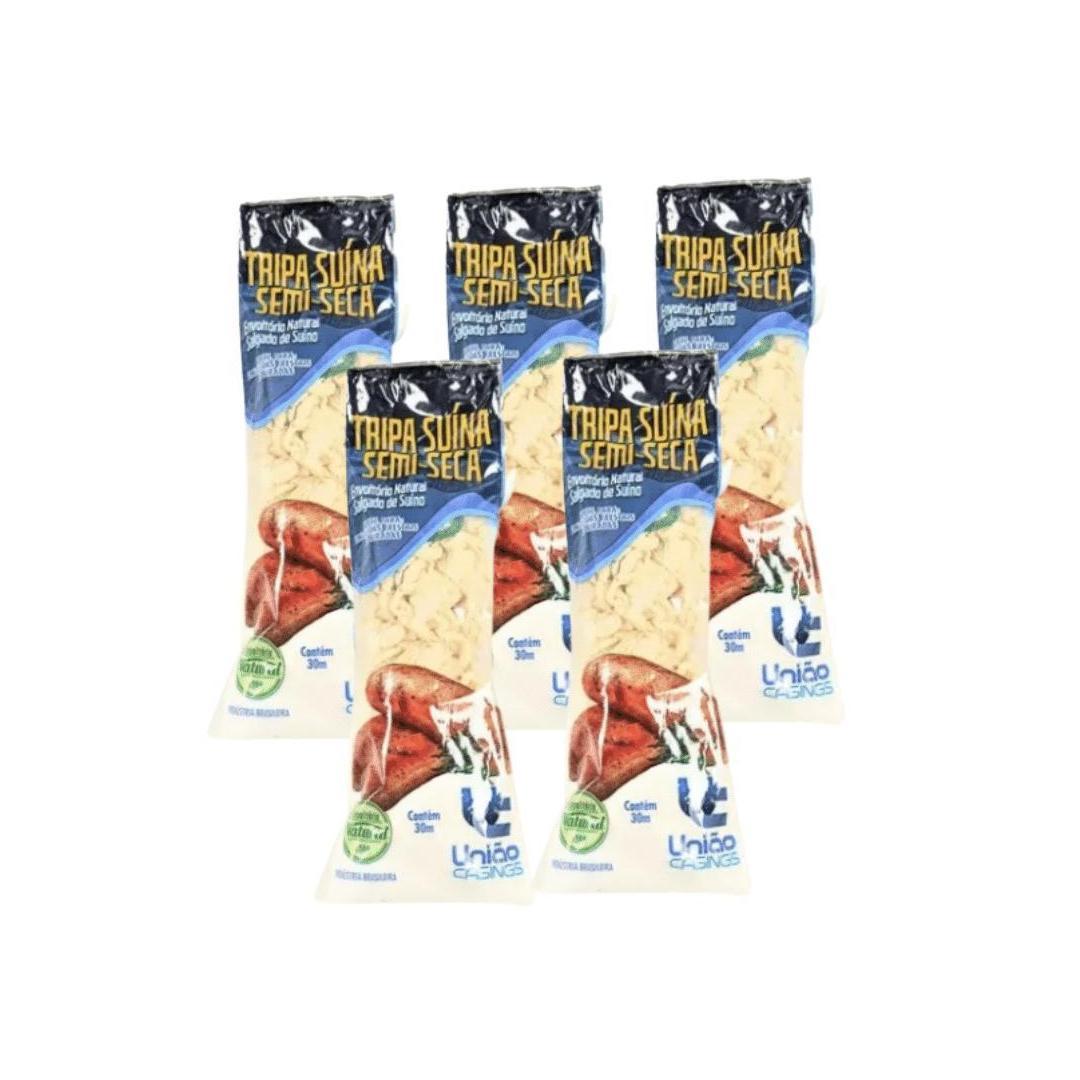 Kit Com 5 Tripas De Porco Para Linguiça 28/32 Fio Curto 30
