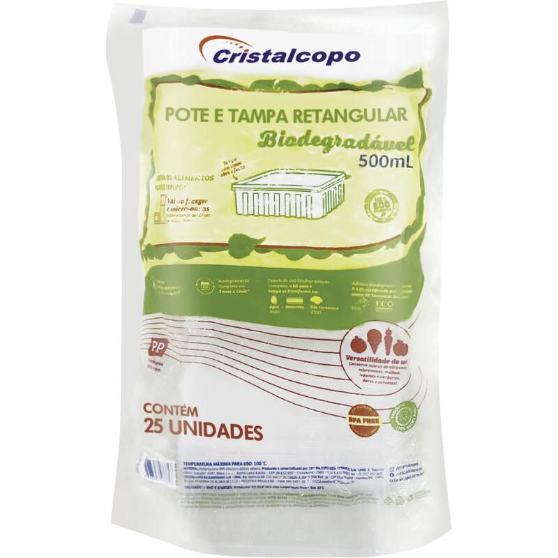Pote Descartável Bio Cristalcopo Retangular 500ml 25 un