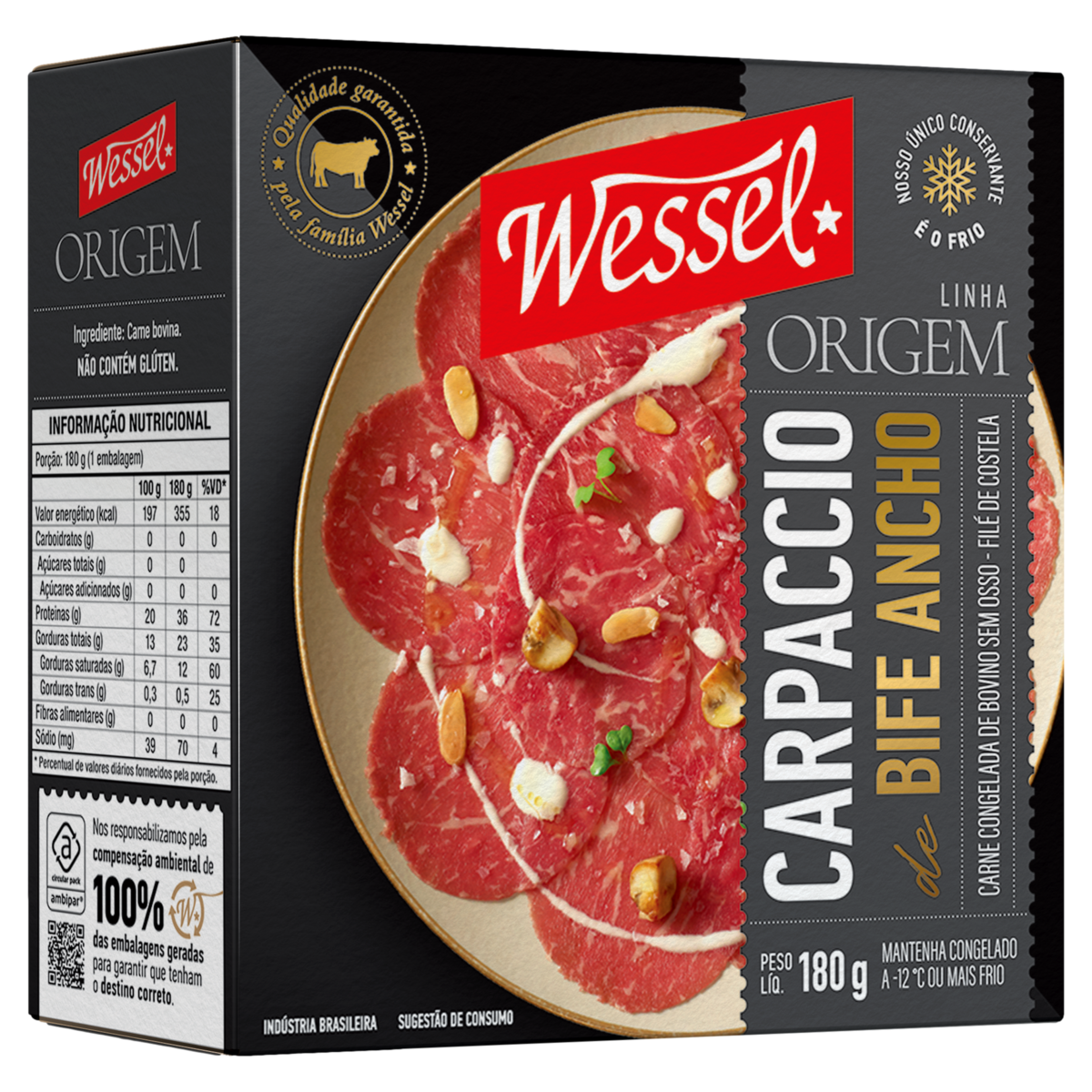 Carpaccio de Bife Ancho Bovino Congelado sem Osso Wessel Origem 180g