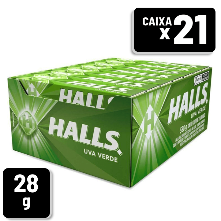 Bala Halls Uva Verde Envelope 28g Caixa c/ 21 Un