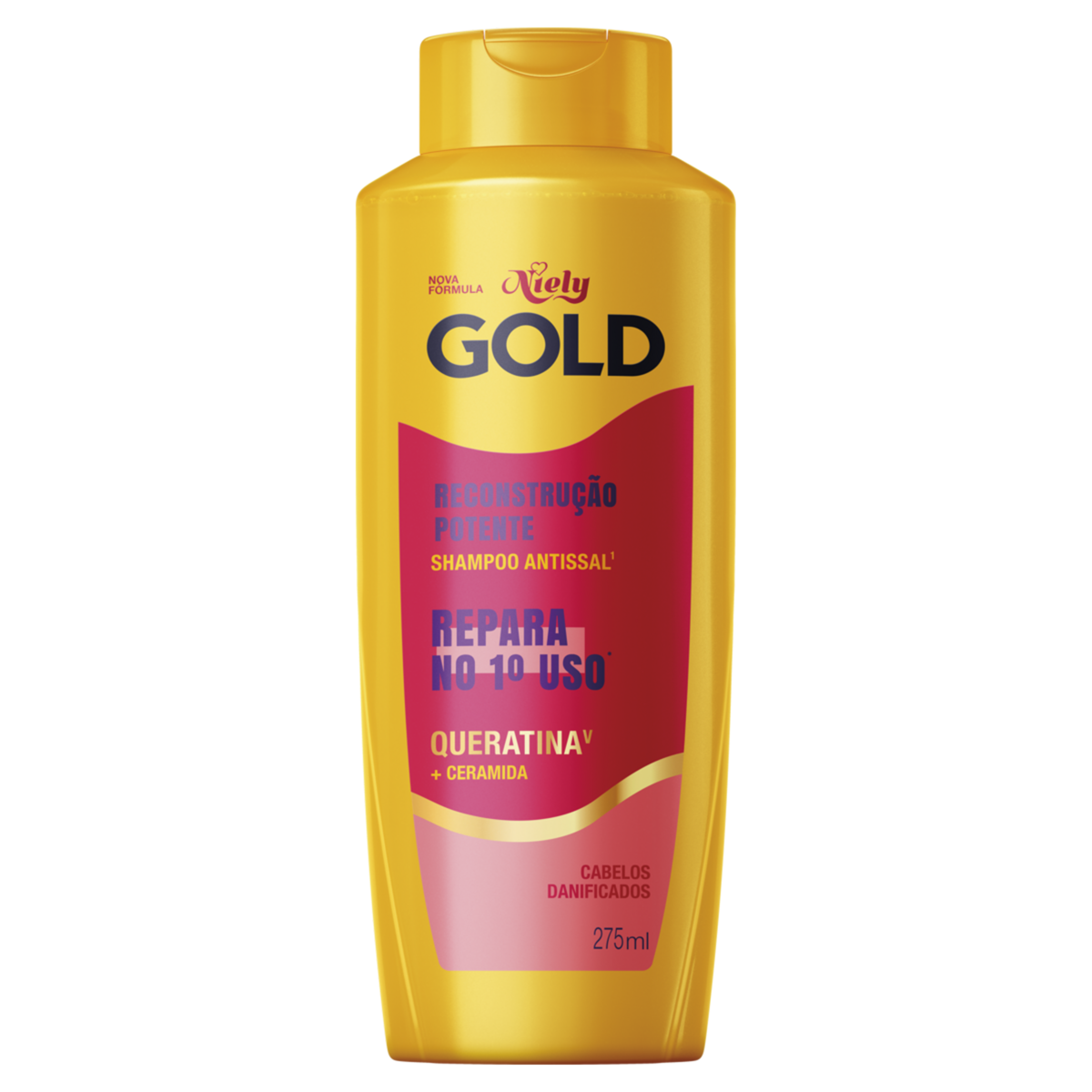 Shampoo Antissal Niely Gold Reconstrução Potente Frasco 275ml