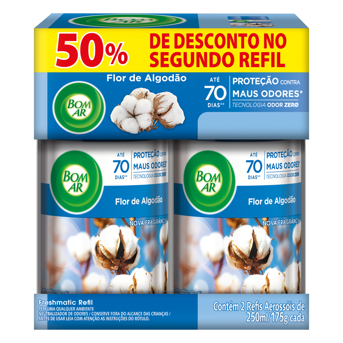 Aromatizador de Ambiente BOM AR Automático Aerossol Freshmatic Refil 50% off na 2ª Unidade Flor de Algodão
