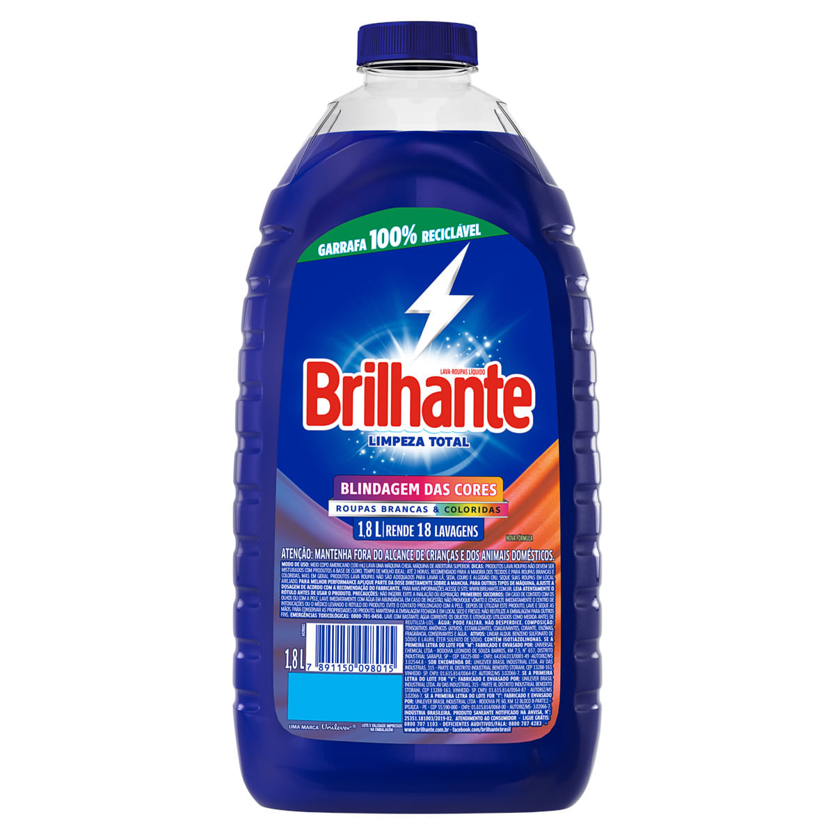 Lava-Roupas Líquido Brilhante Limpeza Total 1,8l