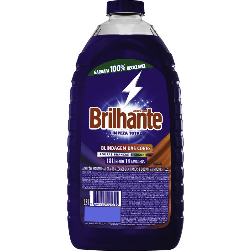 Lava-Roupas Líquido Brilhante Limpeza Total 1,8l