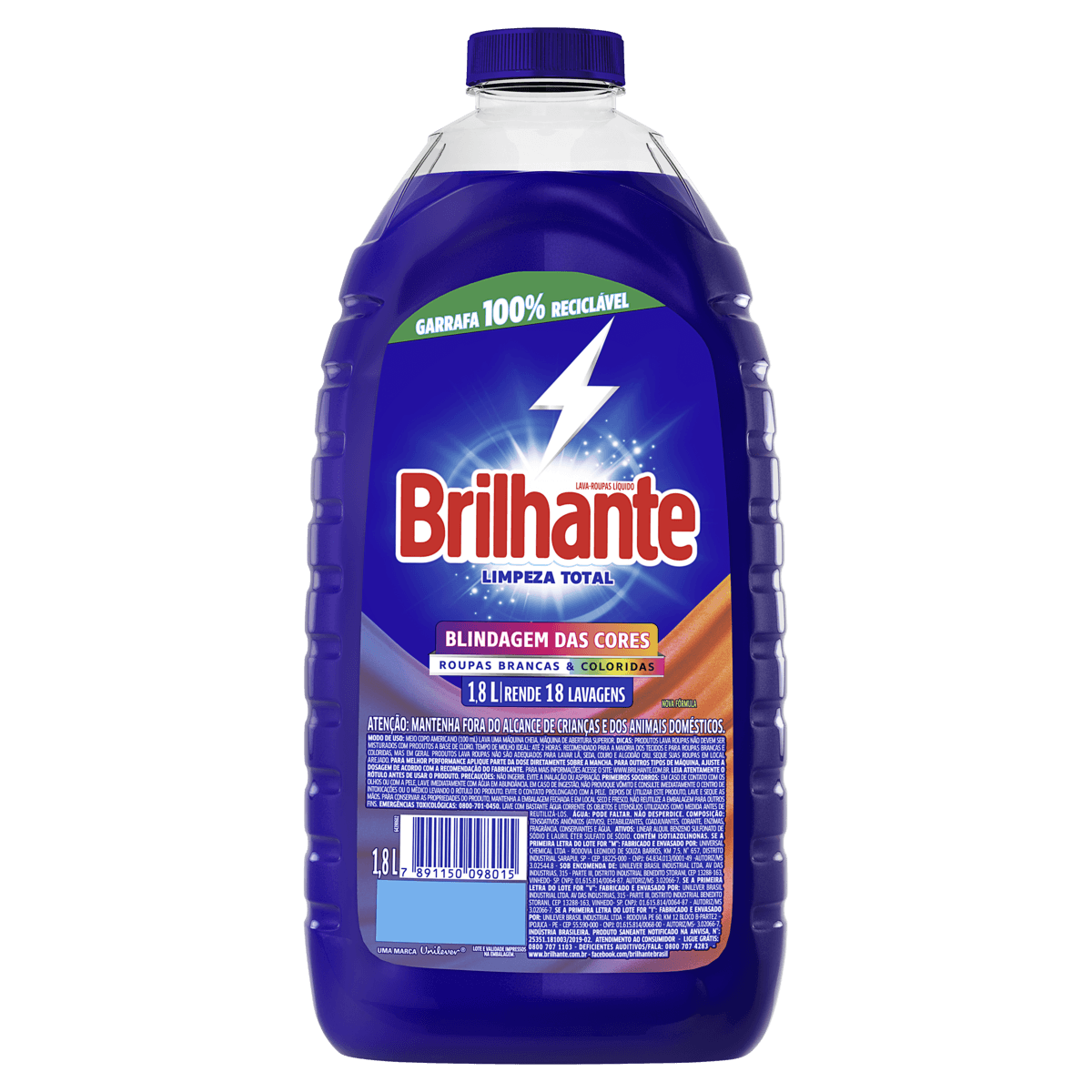 Lava-Roupas Líquido Brilhante Limpeza Total 1,8l